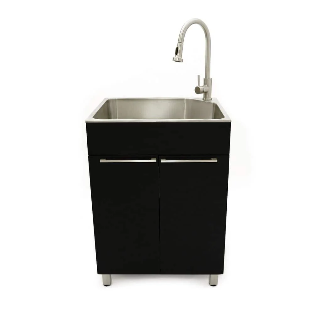 Presenza 24 in. Stainless Steel Drop-In Sink and Cabinet with Black Faucet - Image 3