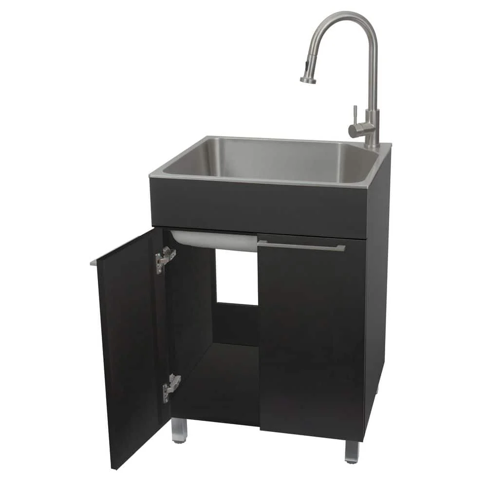 Presenza 24 in. Stainless Steel Drop-In Sink and Cabinet with Black Faucet - Image 4
