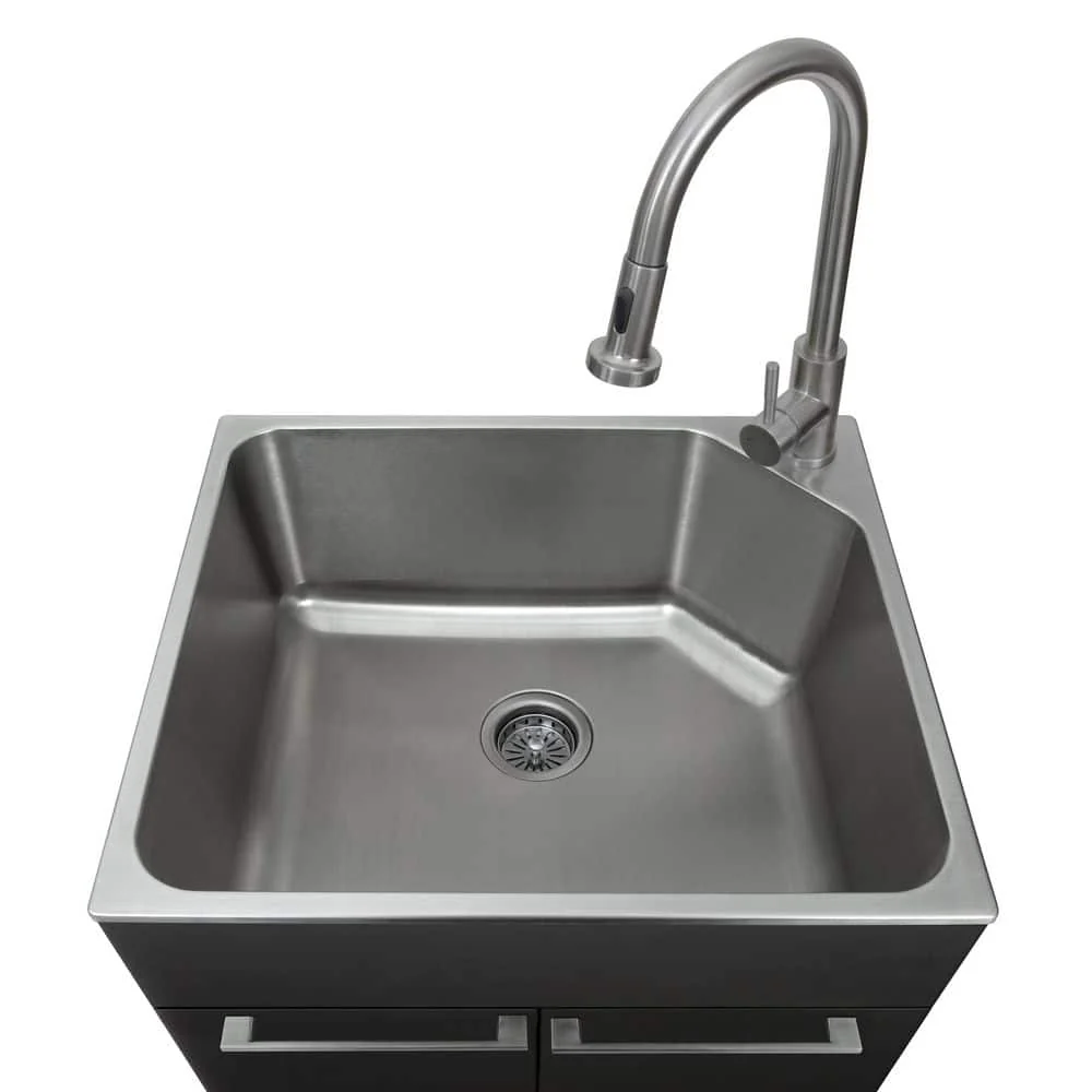 Presenza 24 in. Stainless Steel Drop-In Sink and Cabinet with Black Faucet - Image 5
