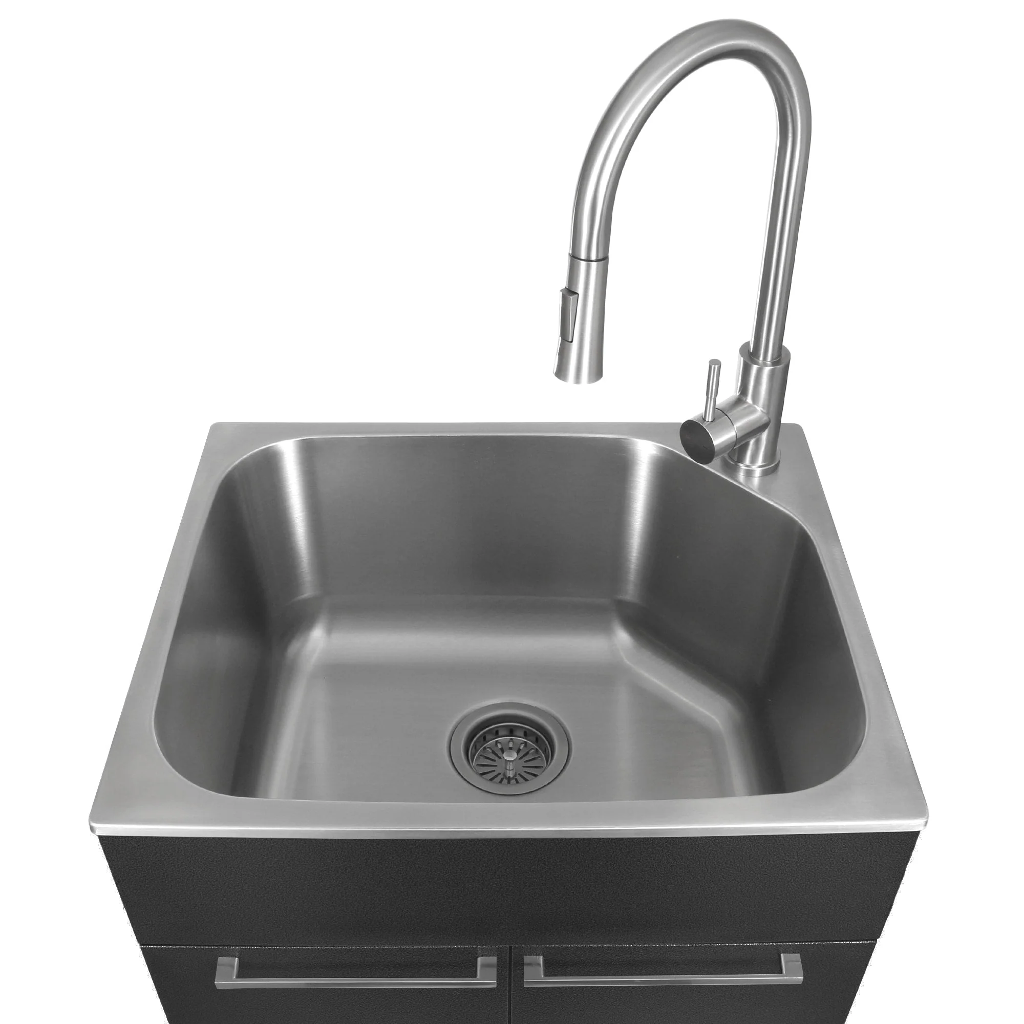 Presenza Brushed Steel Utility Tub with Faucet and Cabinet - Image 2