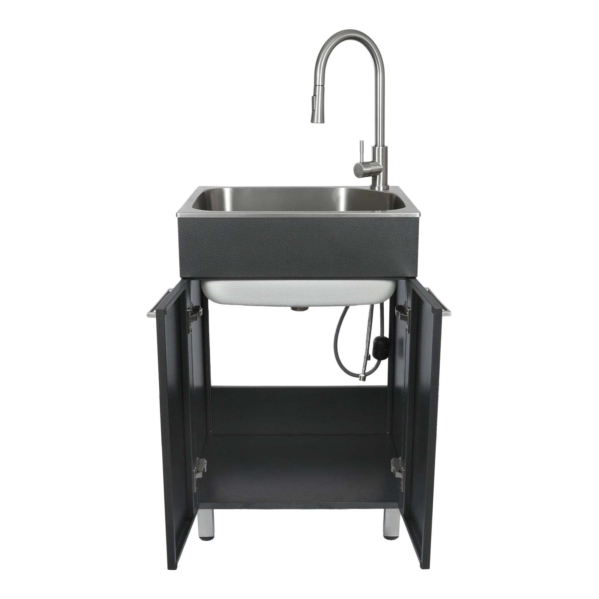 Presenza Brushed Steel Utility Tub with Faucet and Cabinet - Image 3