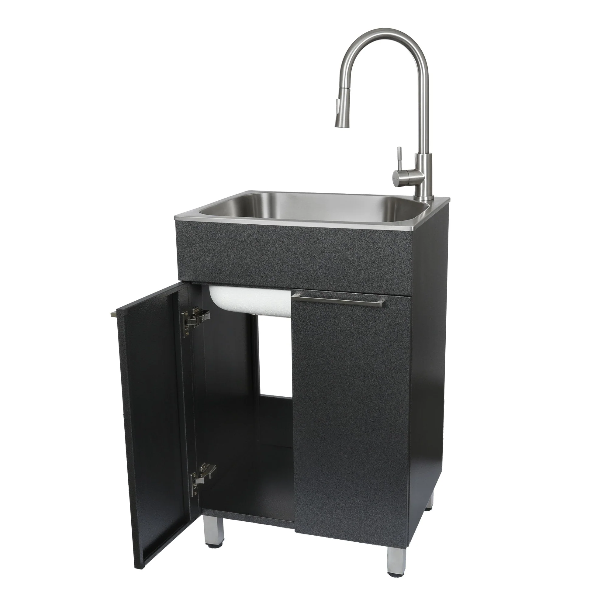 Presenza Brushed Steel Utility Tub with Faucet and Cabinet - Image 4