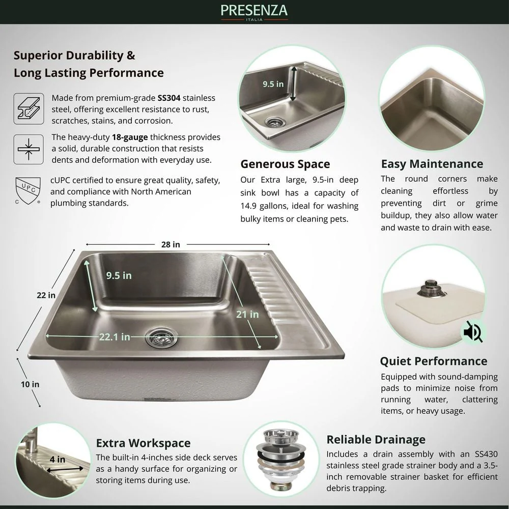 Presenza All-in-One Stainless Steel Drop-In Sink and Cabinet with Faucet - Image 8