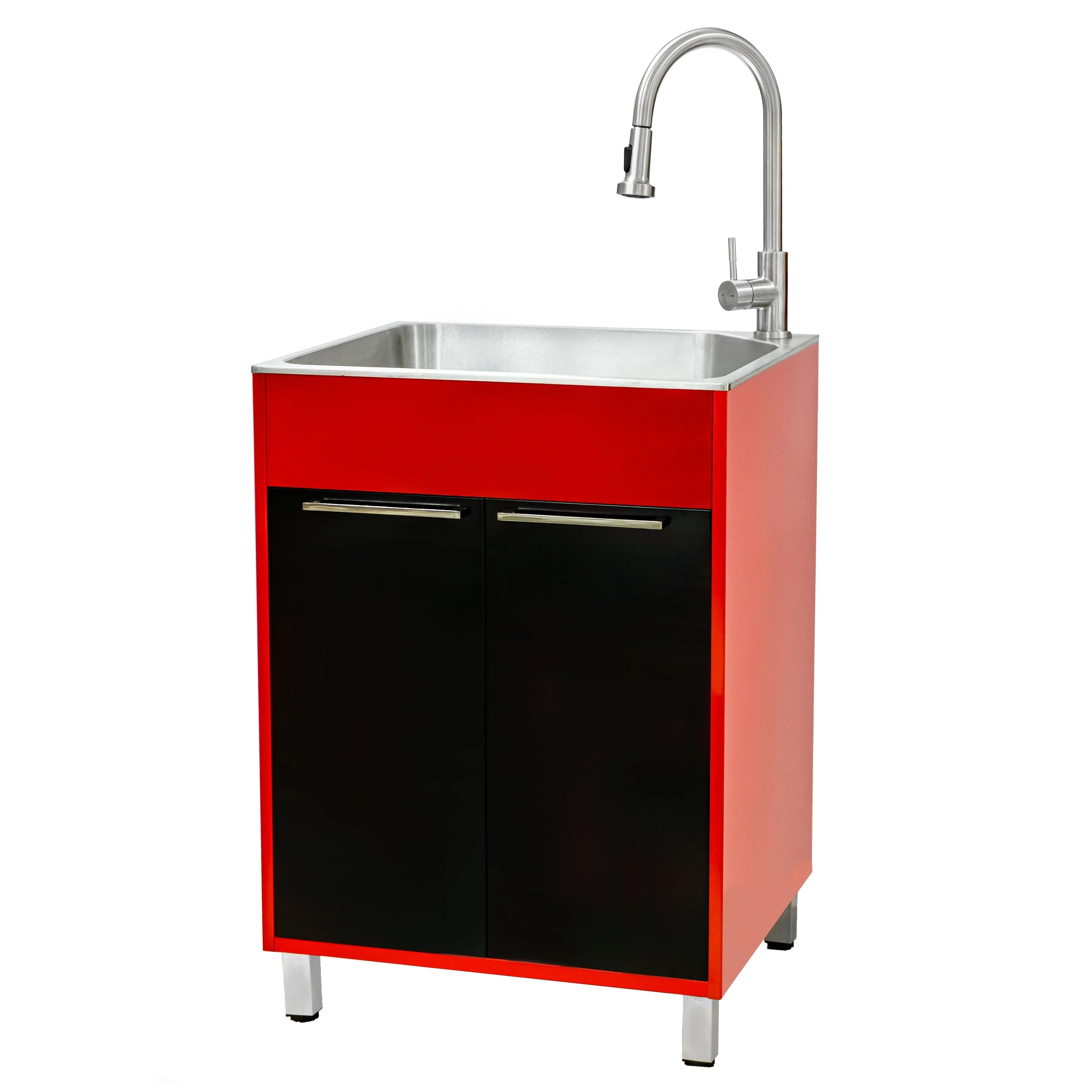 Presenza Brushed Steel Drop-In Utility Tub with Cabinet and Faucet