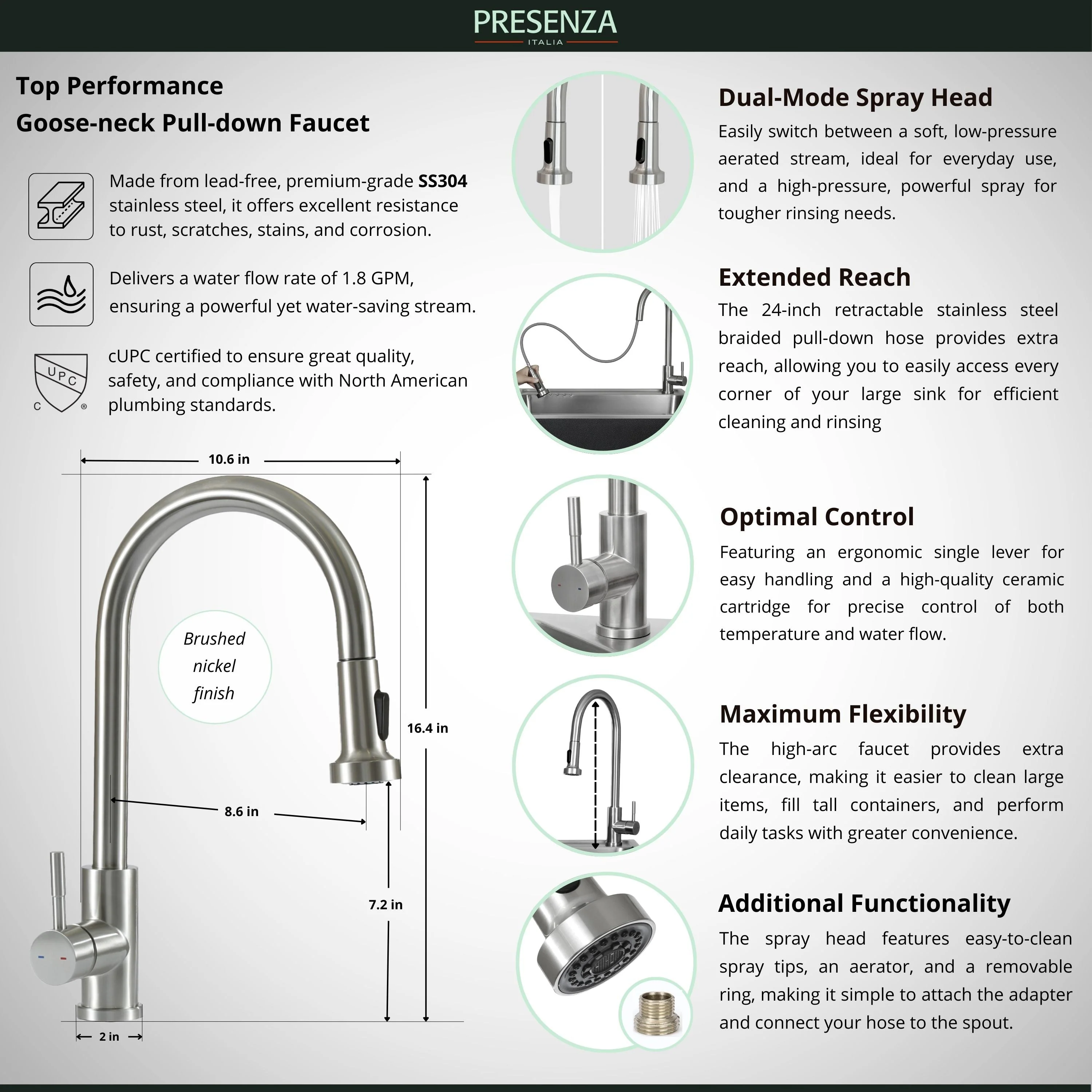 Presenza Brushed Steel Drop-In Utility Tub with Cabinet and Faucet - Image 13