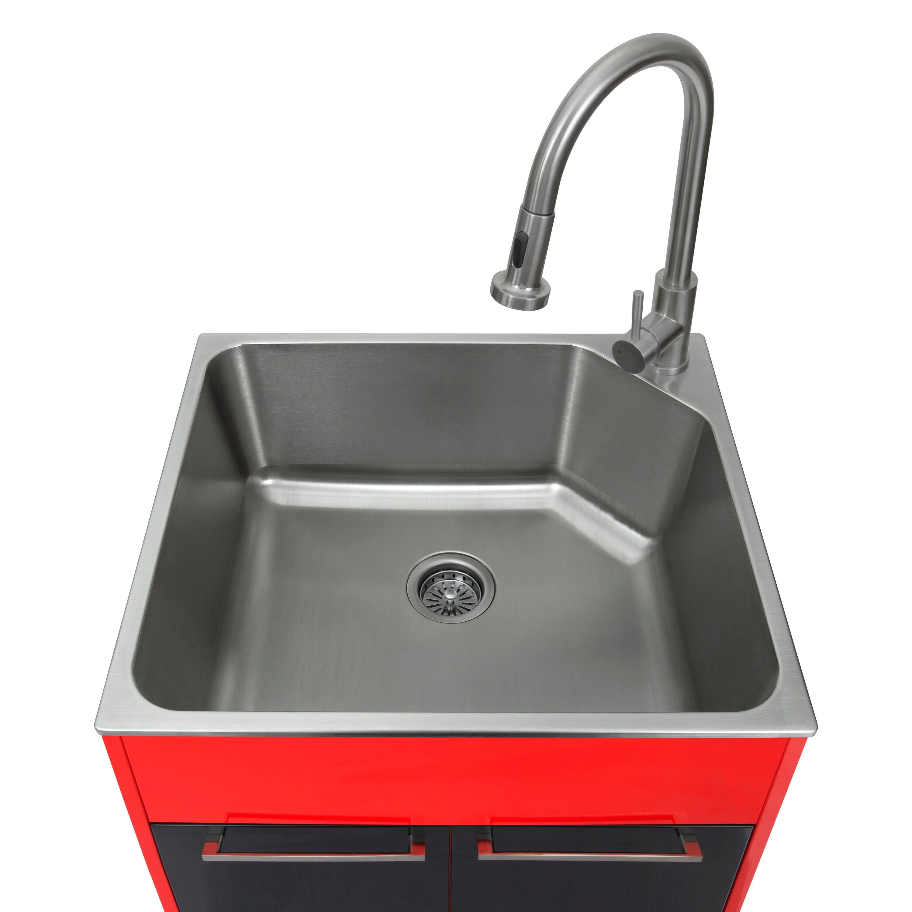 Presenza Brushed Steel Drop-In Utility Tub with Cabinet and Faucet - Image 2