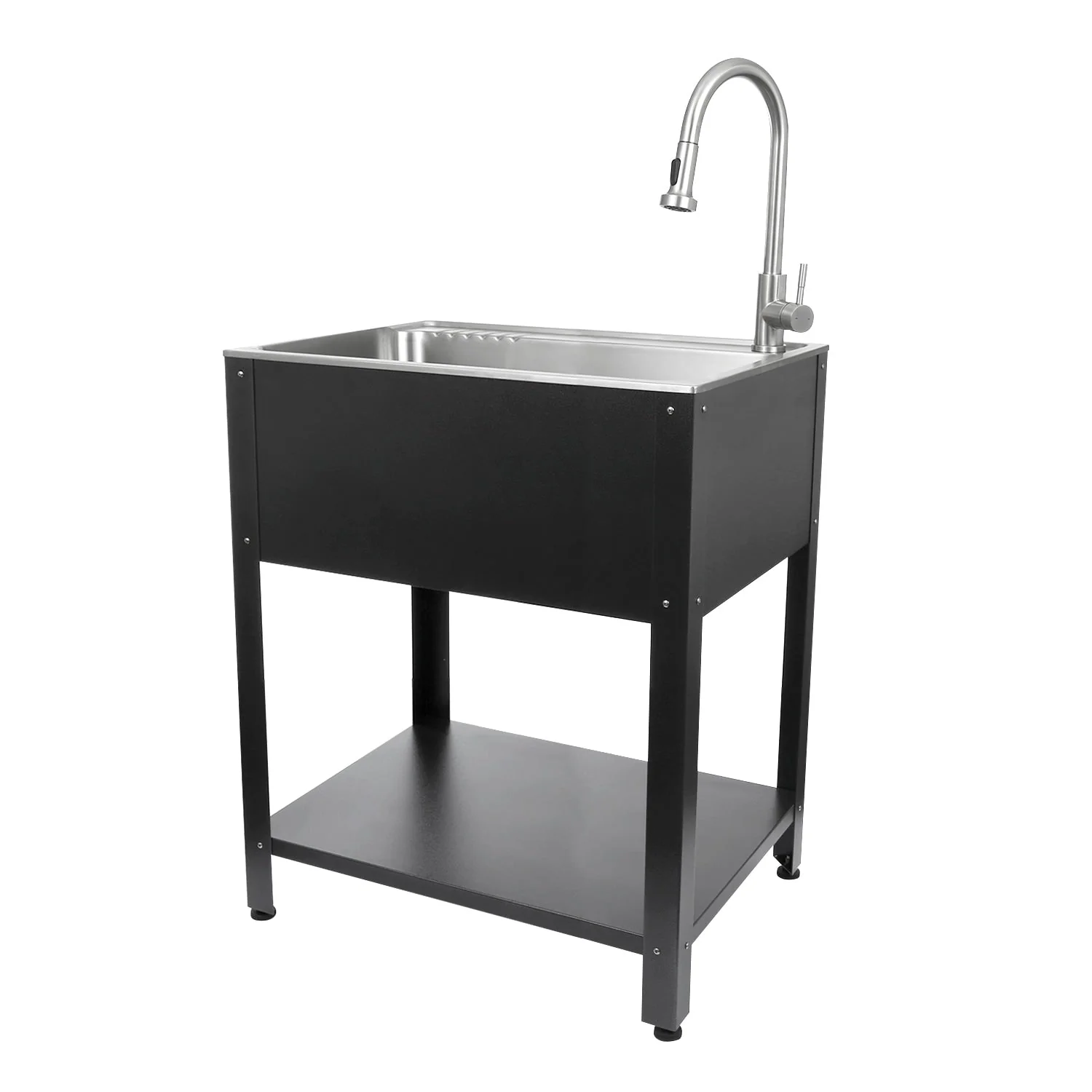 Presenza Brushed Steel Drop-In Utility Tub with Faucet 28x22-Inch