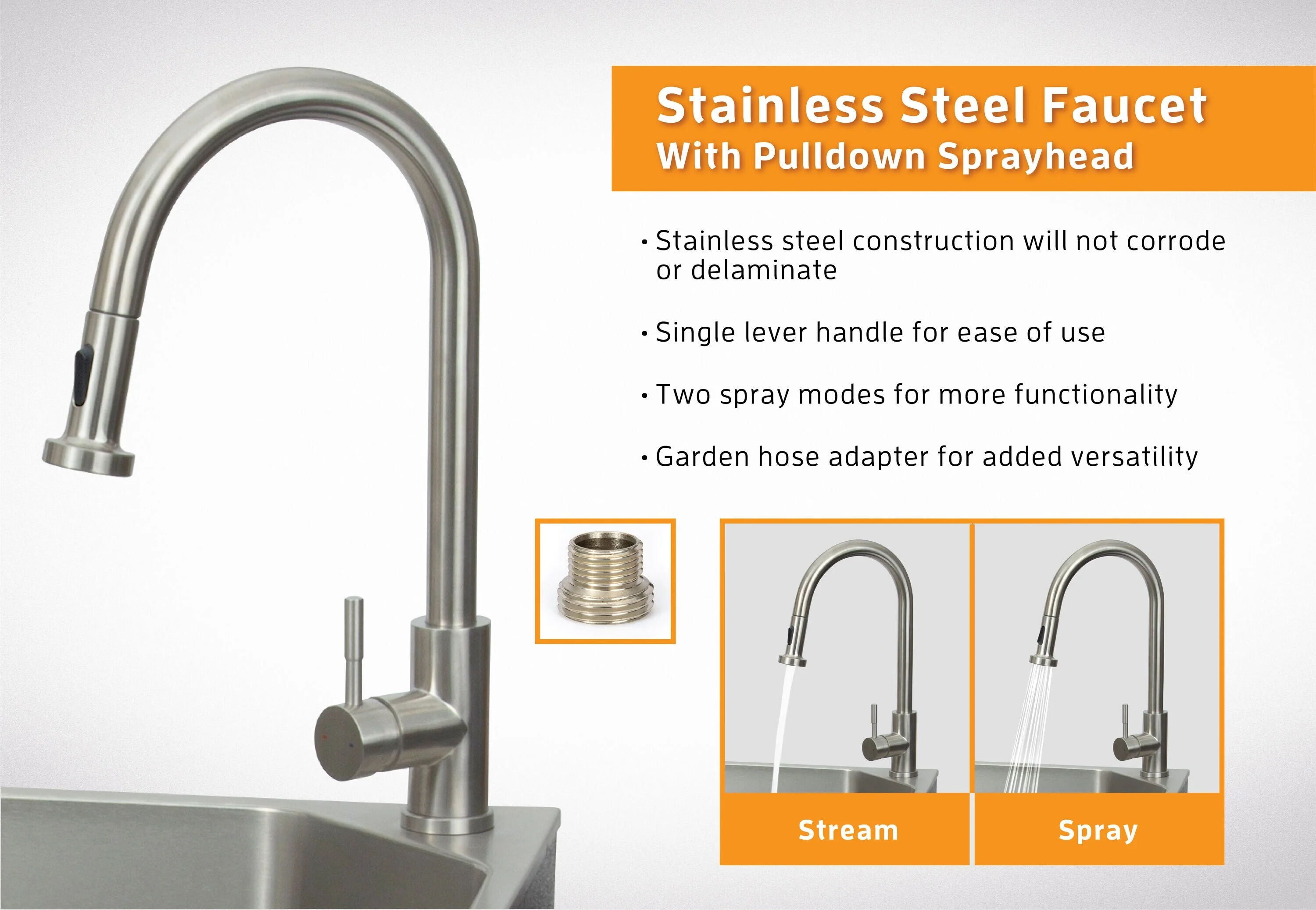 Presenza Brushed Steel Drop-In Utility Tub with Faucet - Image 4