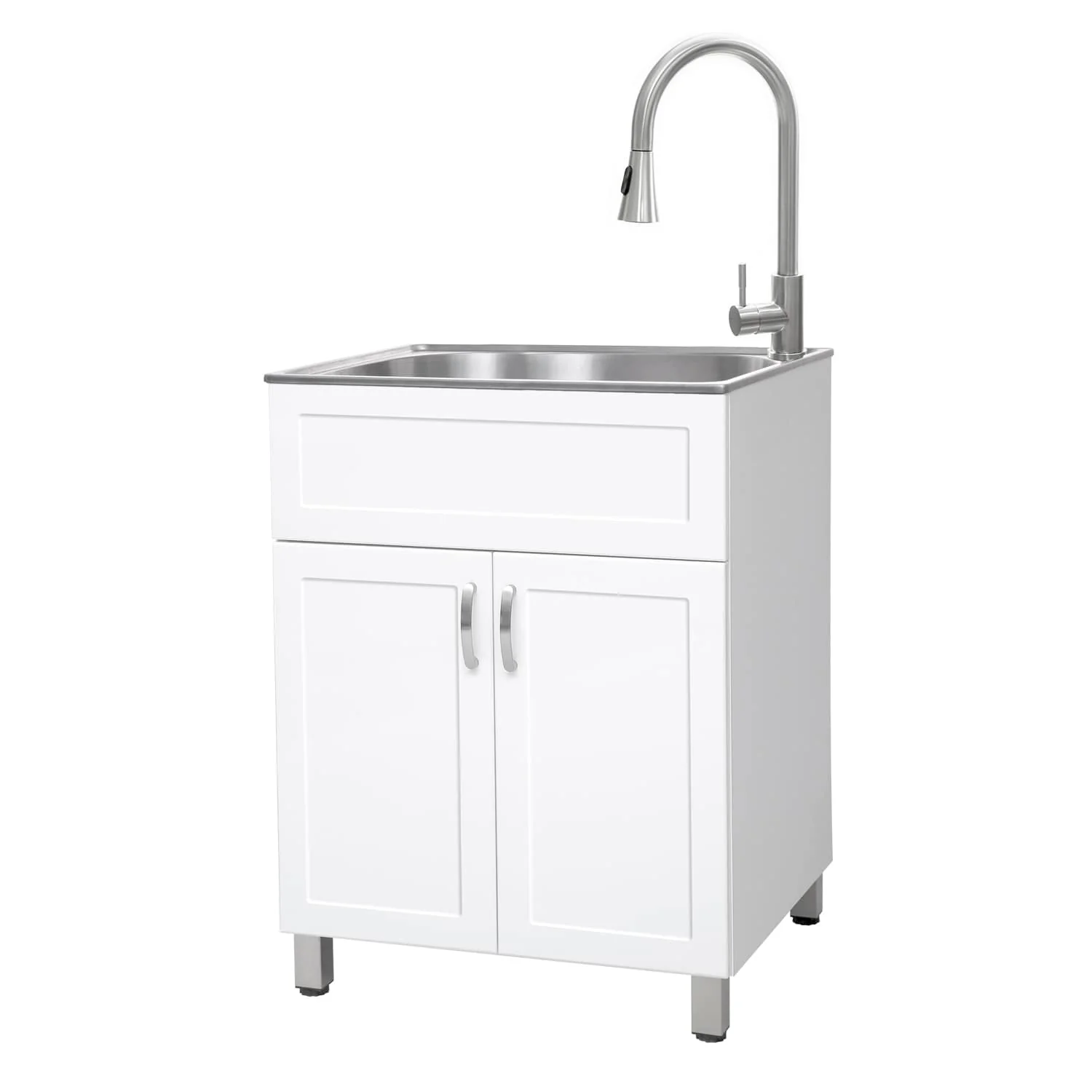 Presenza Brushed Steel Utility Tub with Faucet - 24.1-in x 21.3-in