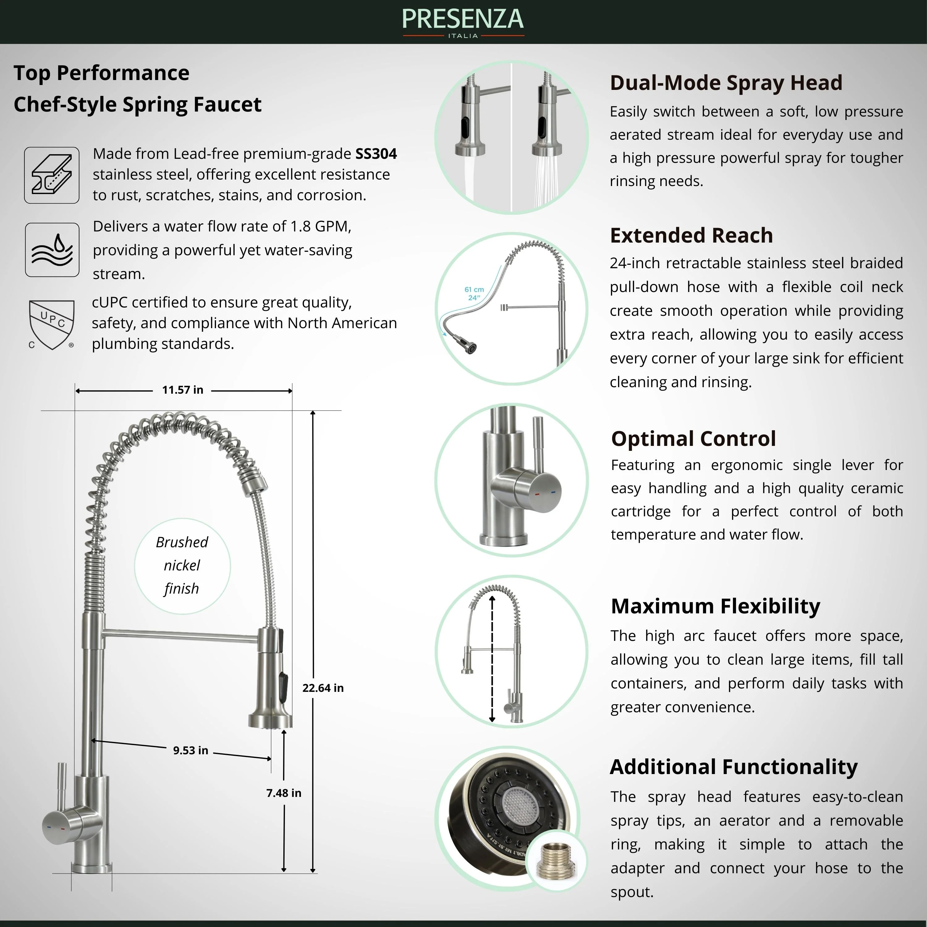 Presenza Brushed Steel Utility Tub with Faucet and Cabinet - Image 15
