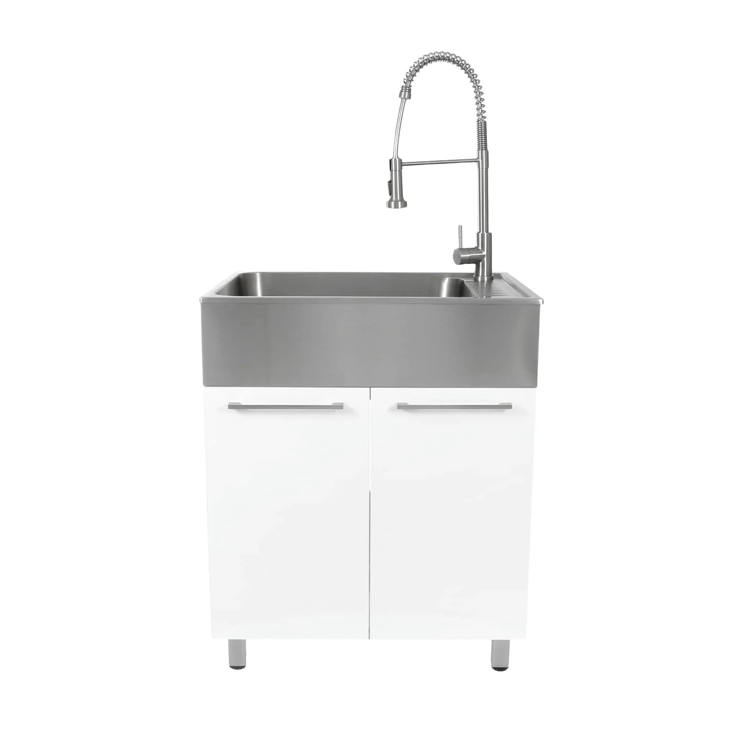 Presenza Brushed Steel Utility Tub with Faucet and Cabinet - Image 16