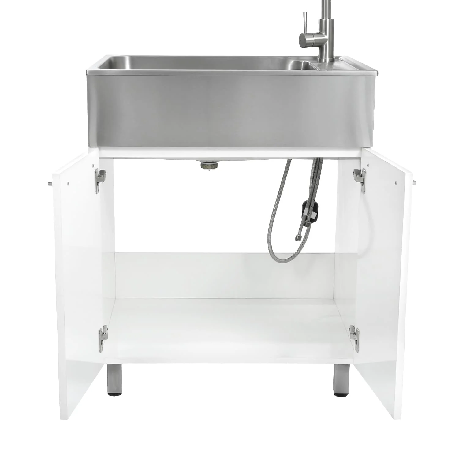 Presenza Brushed Steel Utility Tub with Faucet and Cabinet - Image 3