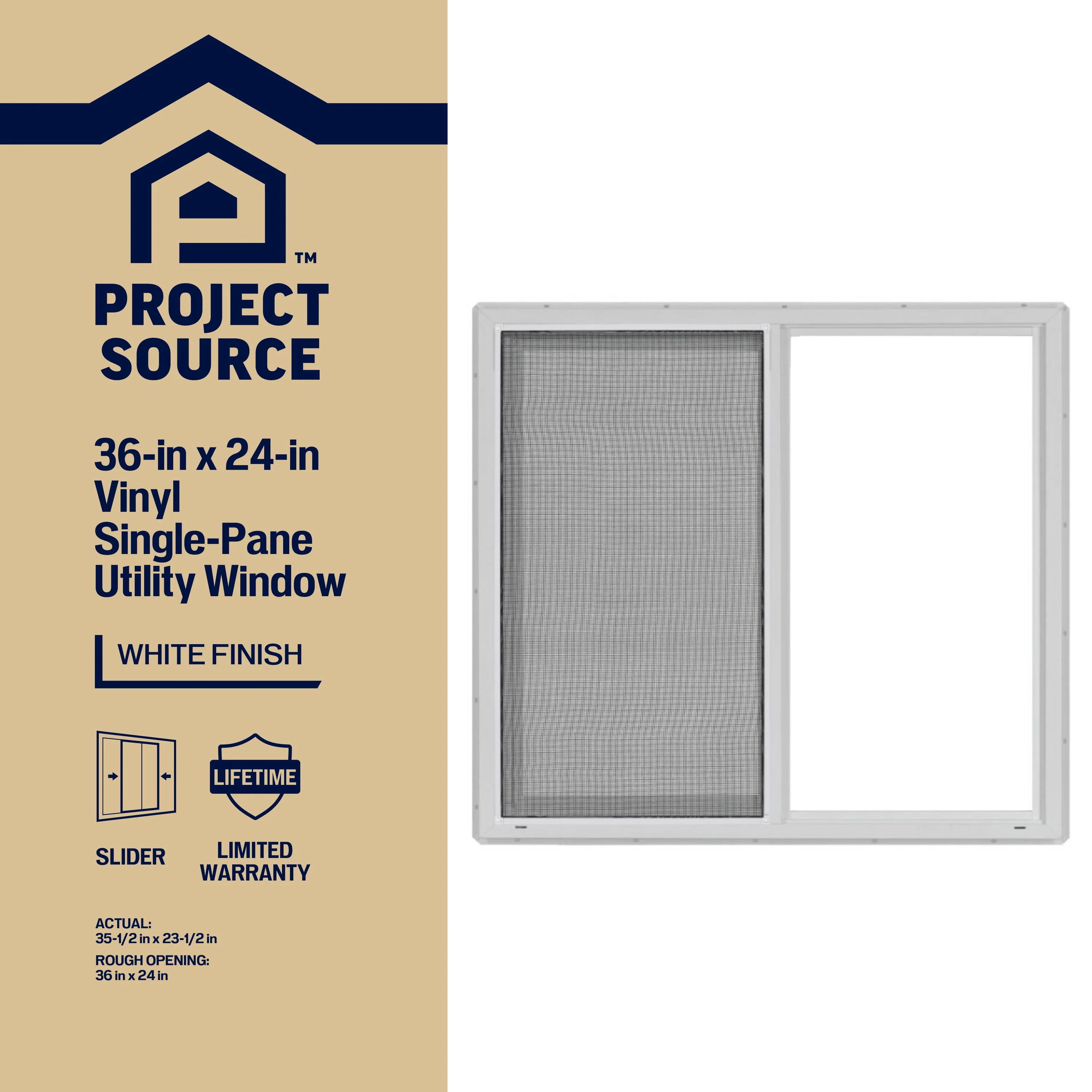 Project Source 10001 Series 35-1/2-in W x 23-1/2-in H x 3-in Jamb Left-Operable Vinyl Sliding Window, White, Half Screen Included - Image 2