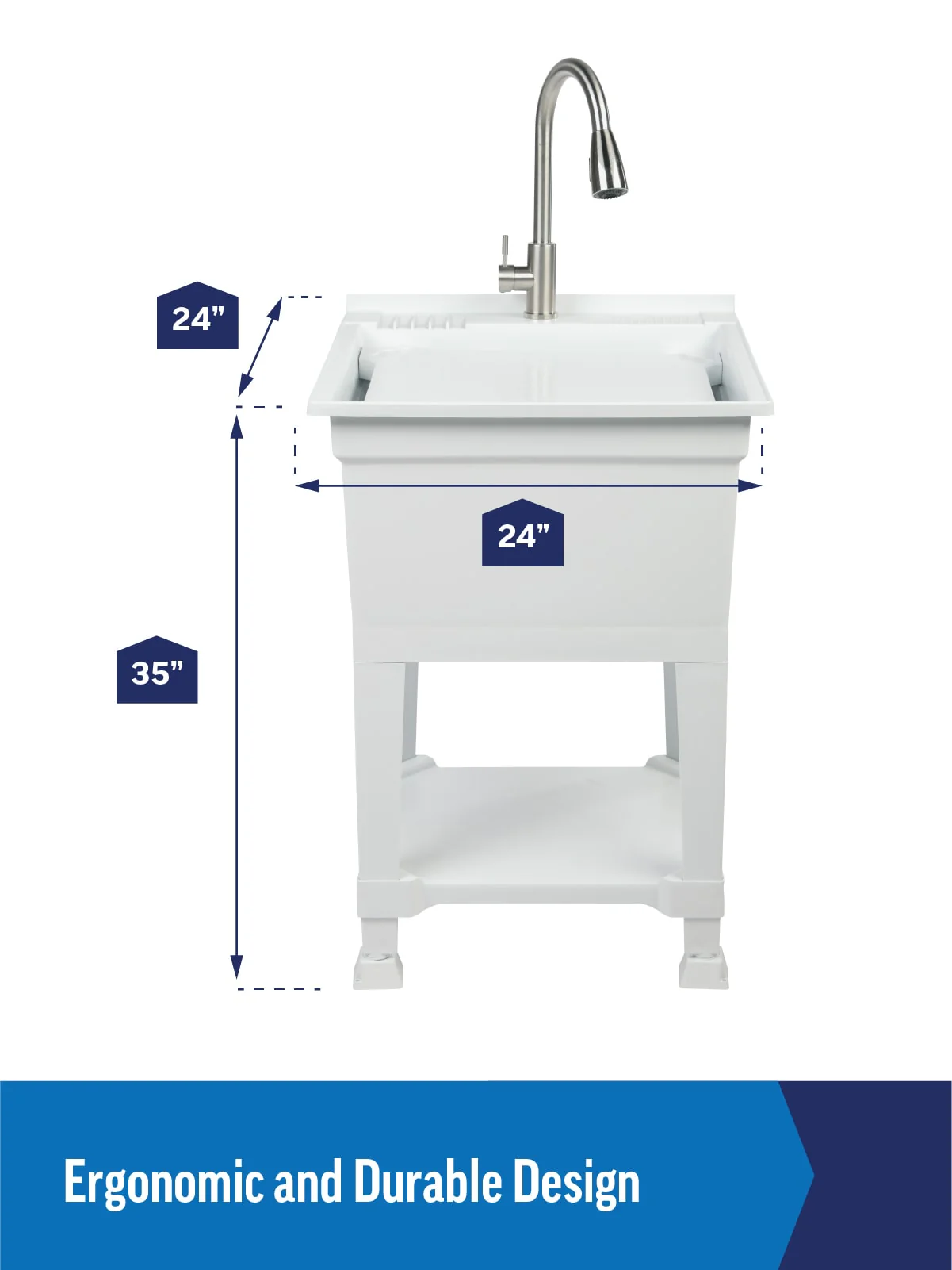 Project Source 24-in x 24-in White Freestanding Utility Tub with Faucet and Drain - Image 5