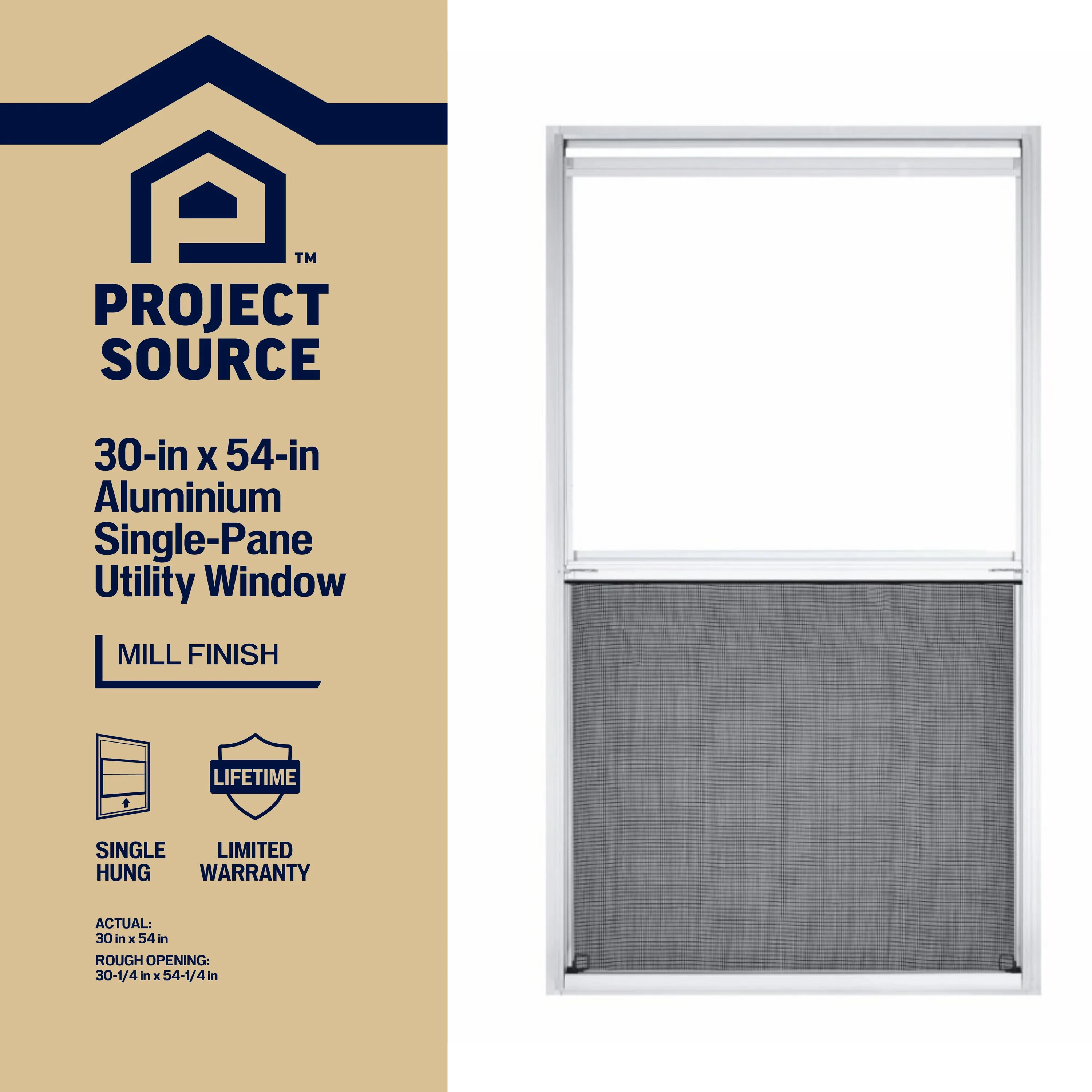 Project Source 40000 Series Replacement 30-in x 54-in x 1-3/4-in Jamb Silver Aluminum Single-Pane Single-Hung Window, Half Screen Included - Image 2