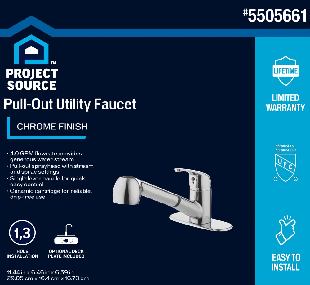 Project Source Chrome 1-Handle Deck-Mount Utility Faucet with Pulldown Sprayer - Image 2