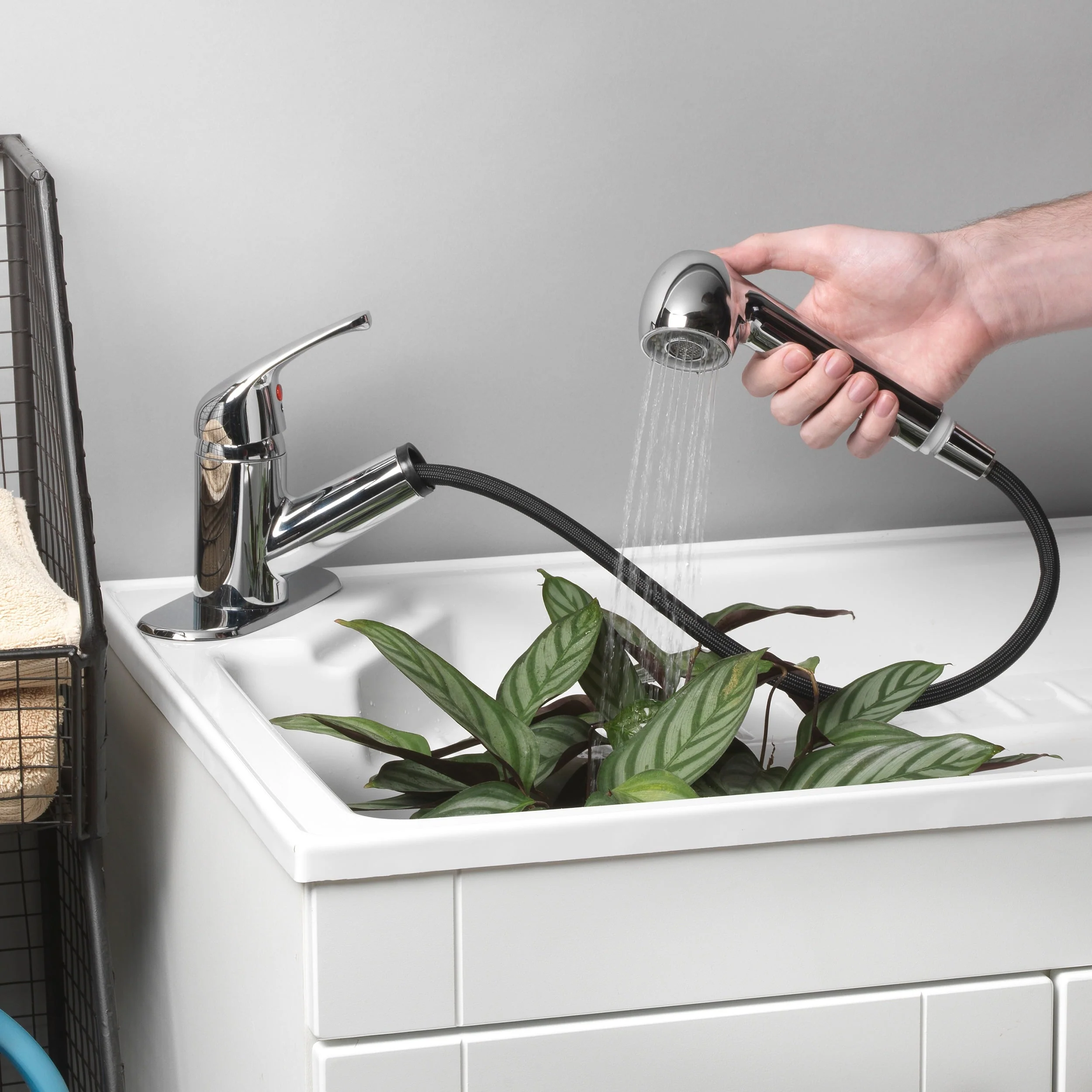 Project Source Chrome 1-Handle Deck-Mount Utility Faucet with Pulldown Sprayer - Image 6
