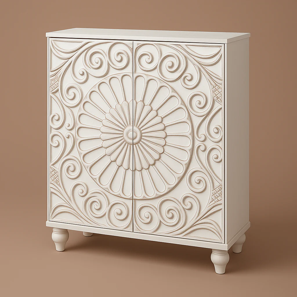 Puluomis Vintage Sideboard Storage Cabinet, White, MDF, 31.5" x 13.8" x 36"