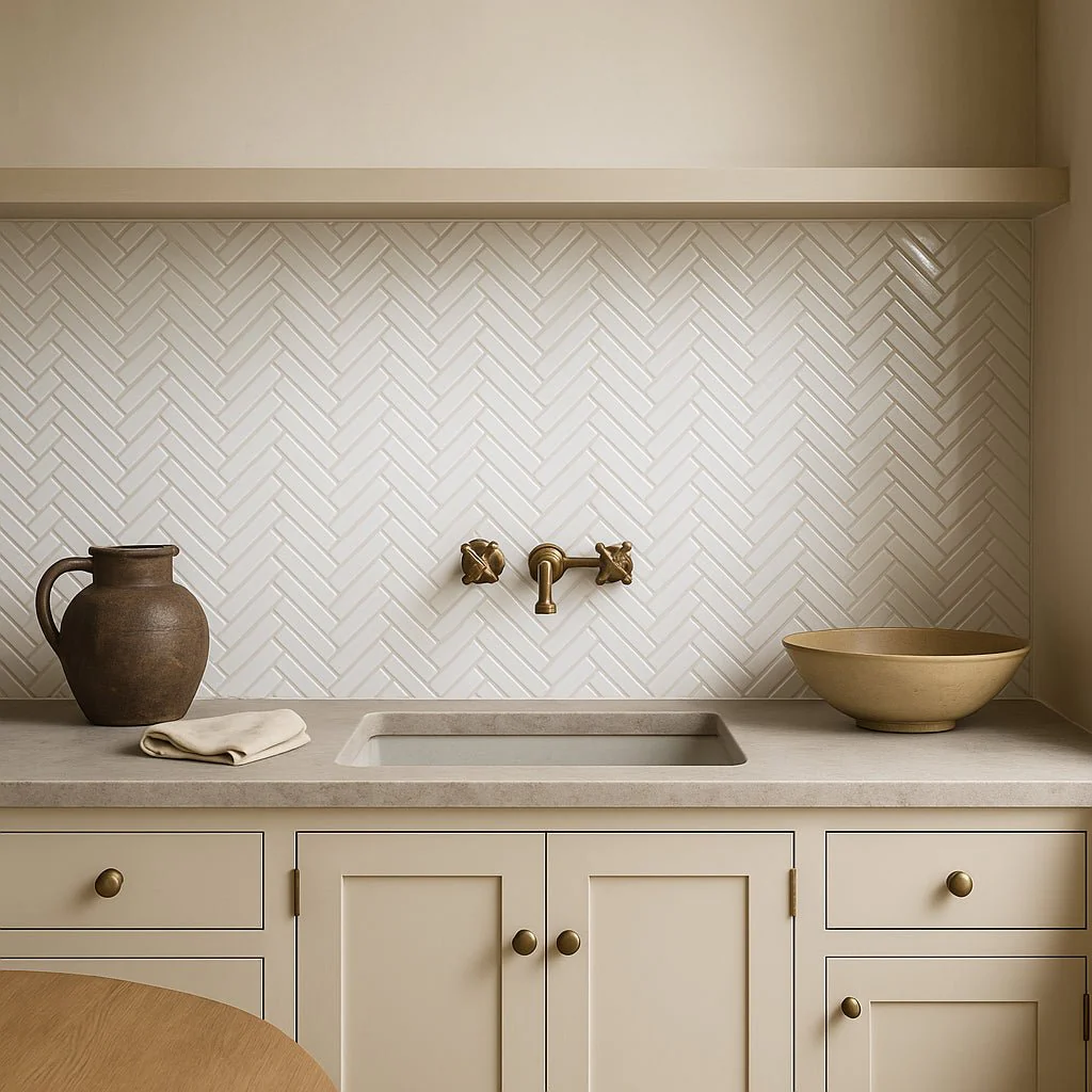 Pure Snow Herringbone Glass Mosaic Tile - 11 x 11 Polished White - Image 3