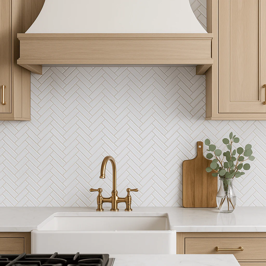 Pure Snow Herringbone Glass Mosaic Tile - 11 x 11 Polished White - Image 4