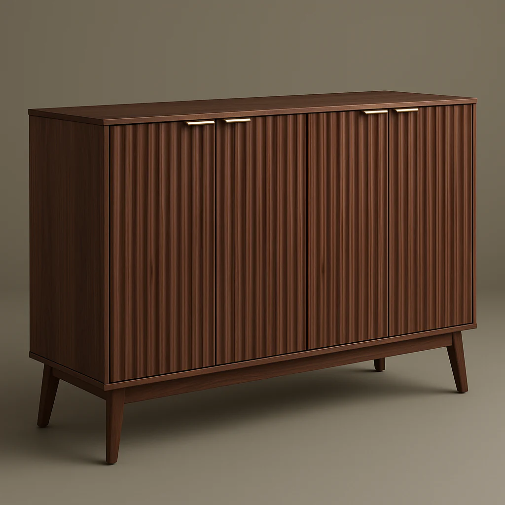QueenFun Walnut Sideboard Buffet Cabinet with 4 Doors - 55" Wide