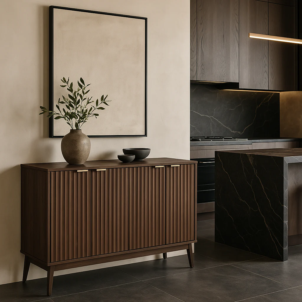 QueenFun Walnut Sideboard Buffet Cabinet with 4 Doors - 55" Wide - Image 2