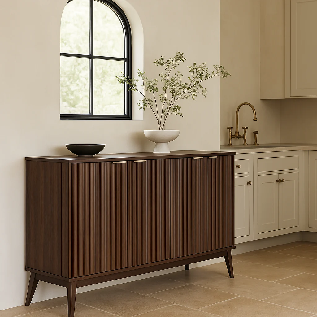 QueenFun Walnut Sideboard Buffet Cabinet with 4 Doors - 55" Wide - Image 3
