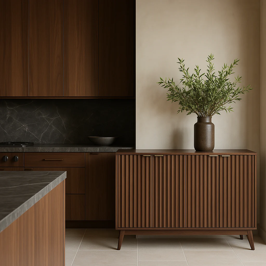 QueenFun Walnut Sideboard Buffet Cabinet with 4 Doors - 55" Wide - Image 4