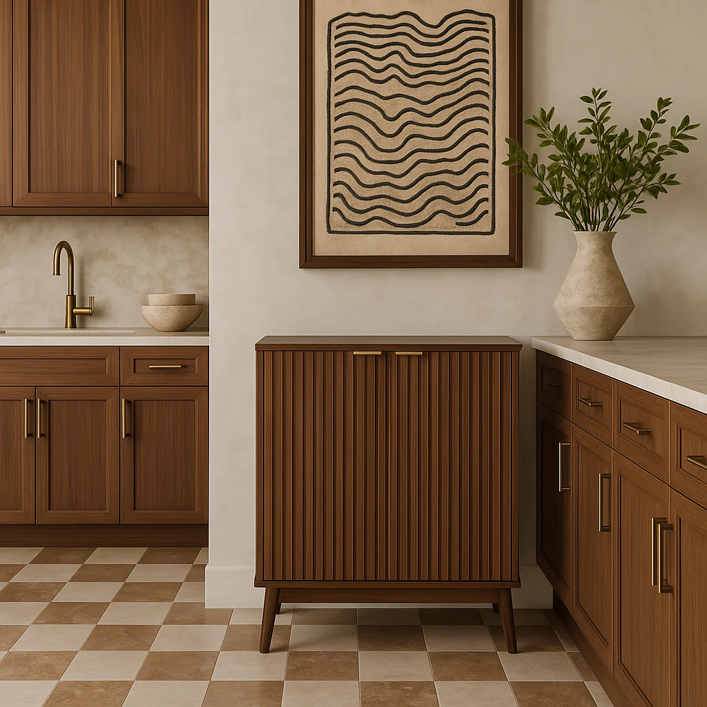 QueenFun Walnut Sideboard Buffet Cabinet with Adjustable Shelves, 31.5" W x 15.75" D x 34.45" H - Image 4