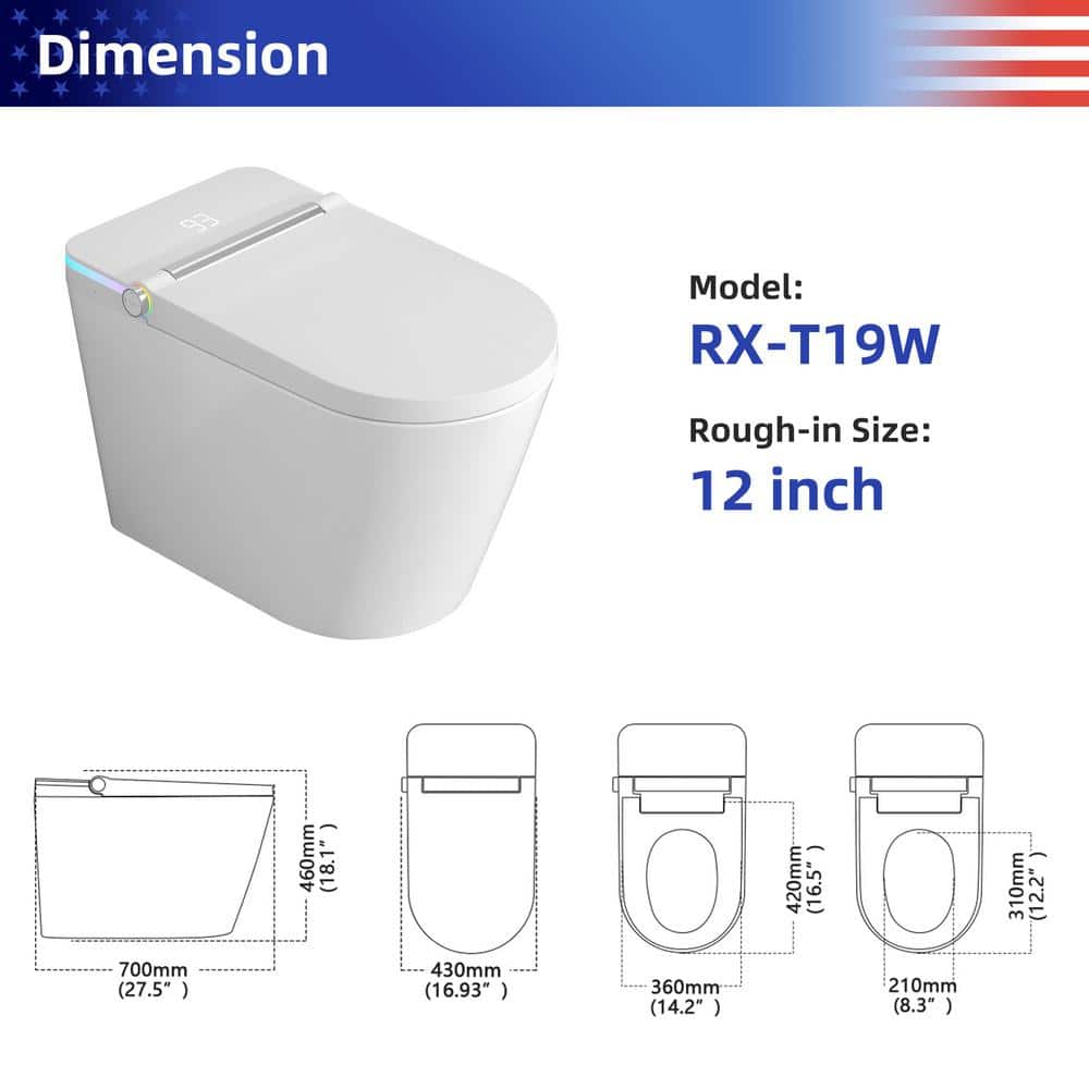 RAINLEX Elongated Bidet Toilet 1.28 GPF in White with Heated Soft Close - Image 2