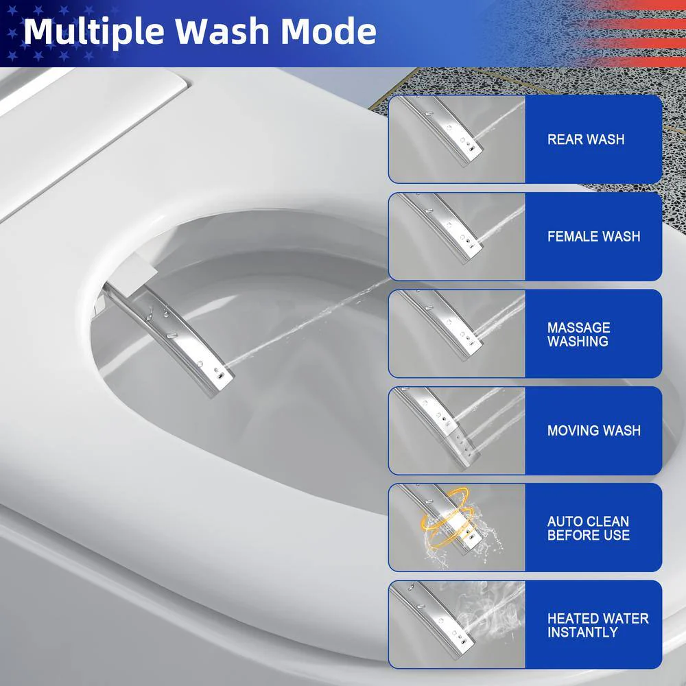 RAINLEX Elongated Bidet Toilet 1.28 GPF in White with Heated Soft Close - Image 8