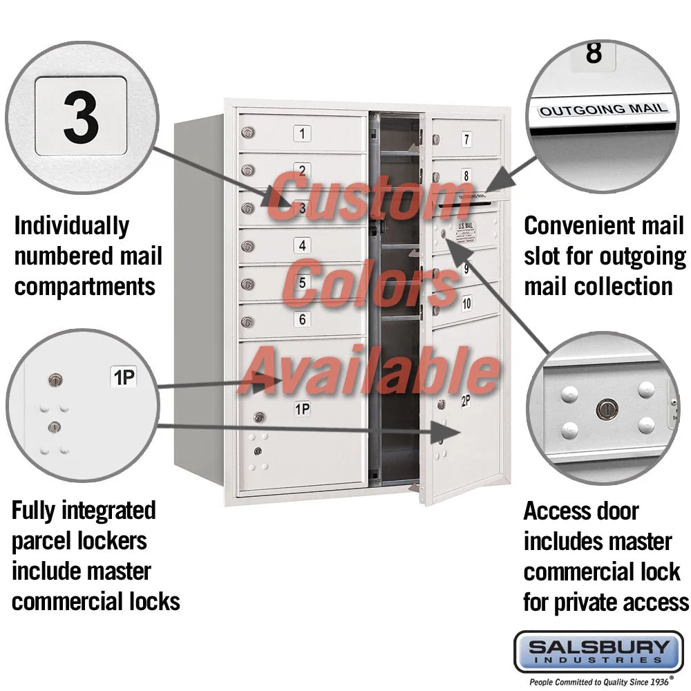 Recessed Mounted 4C Horizontal Mailbox - 10 Door High Unit - Double Column - Custom Color - Front Loading - Private Access - Image 2