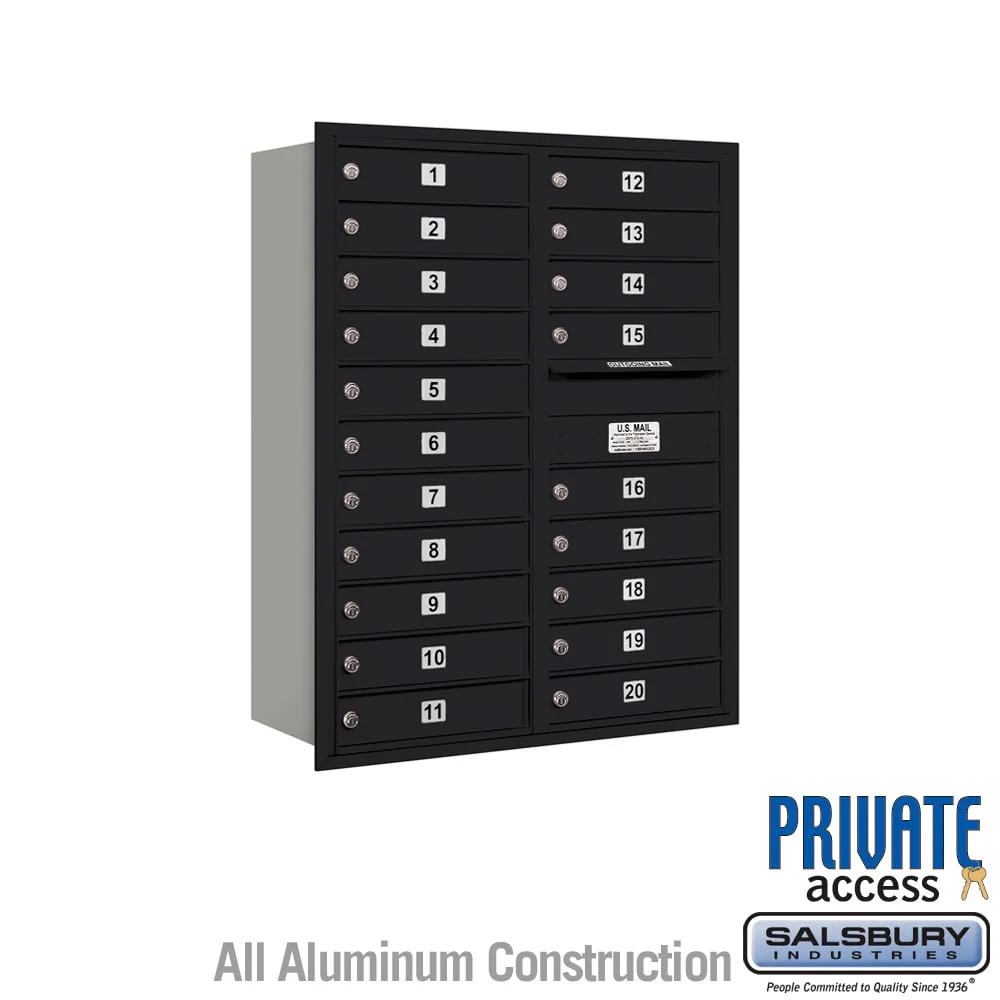 11 Door High Recessed Mounted 4C Horizontal Mailbox with 20 Doors in Black - Rear Loading