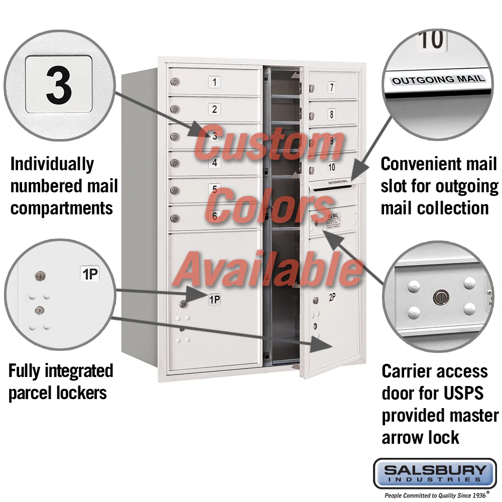 Recessed Mounted 4C Horizontal Mailbox - 11 Door High Unit with Parcel Lockers - Image 2