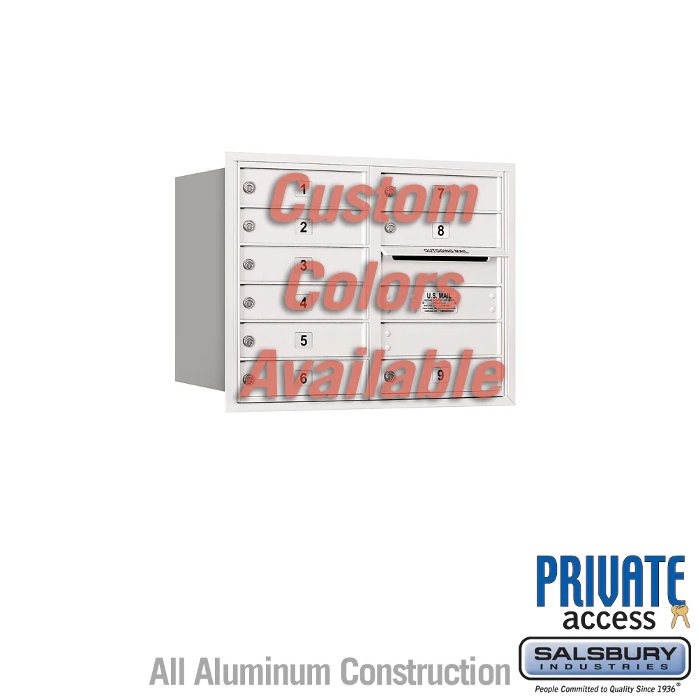 Recessed Mounted 4C Horizontal Mailbox - 6 Door High Unit - Double Column - 9 MB1 Doors - Rear Loading - Private Access