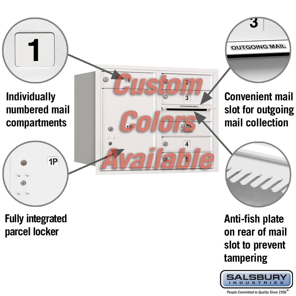 Recessed Mounted 4C Horizontal Mailbox - 6 Door High Unit with Parcel Locker - Image 2