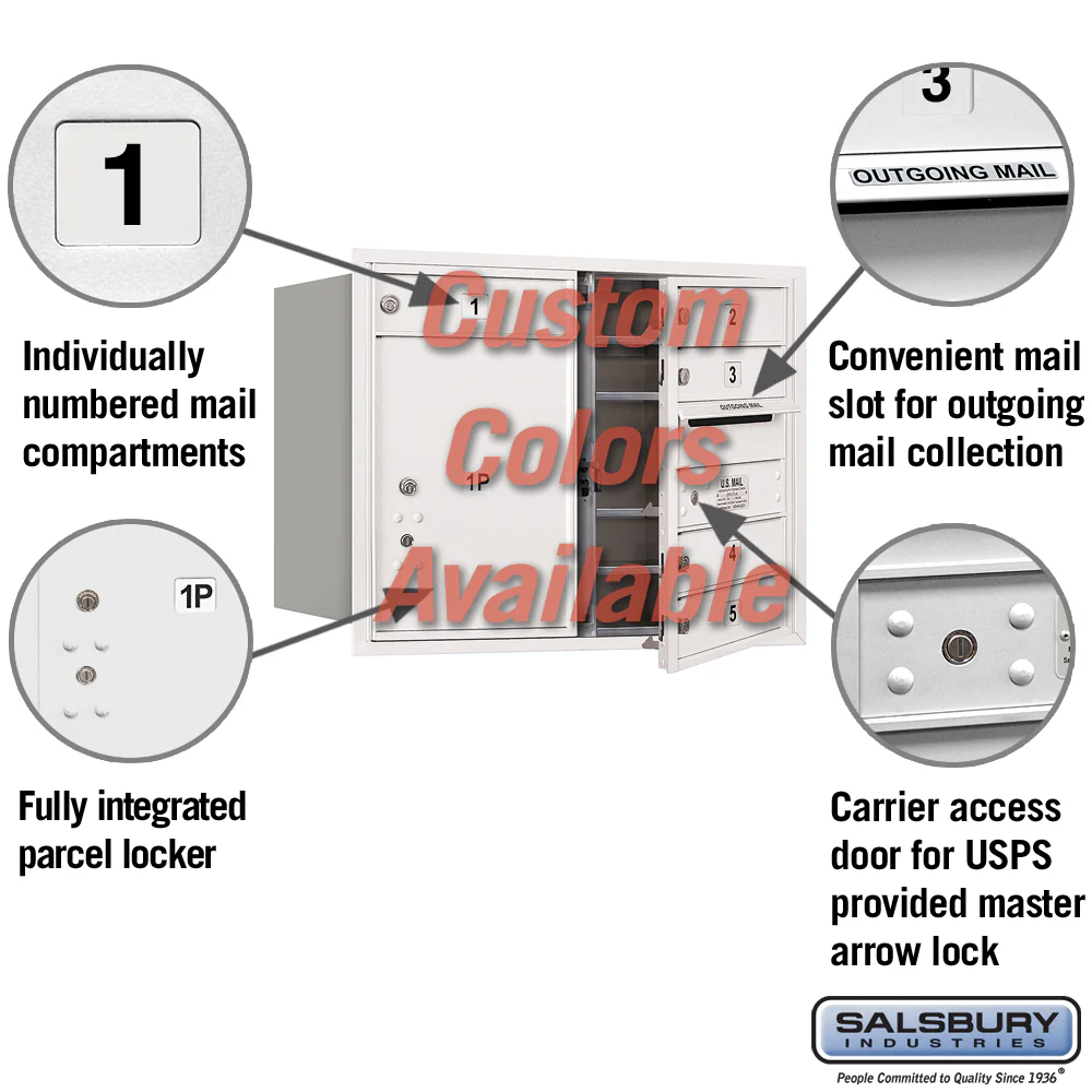 Recessed Mounted 4C Horizontal Mailbox - 6 Door High Unit with Parcel Locker - Image 2