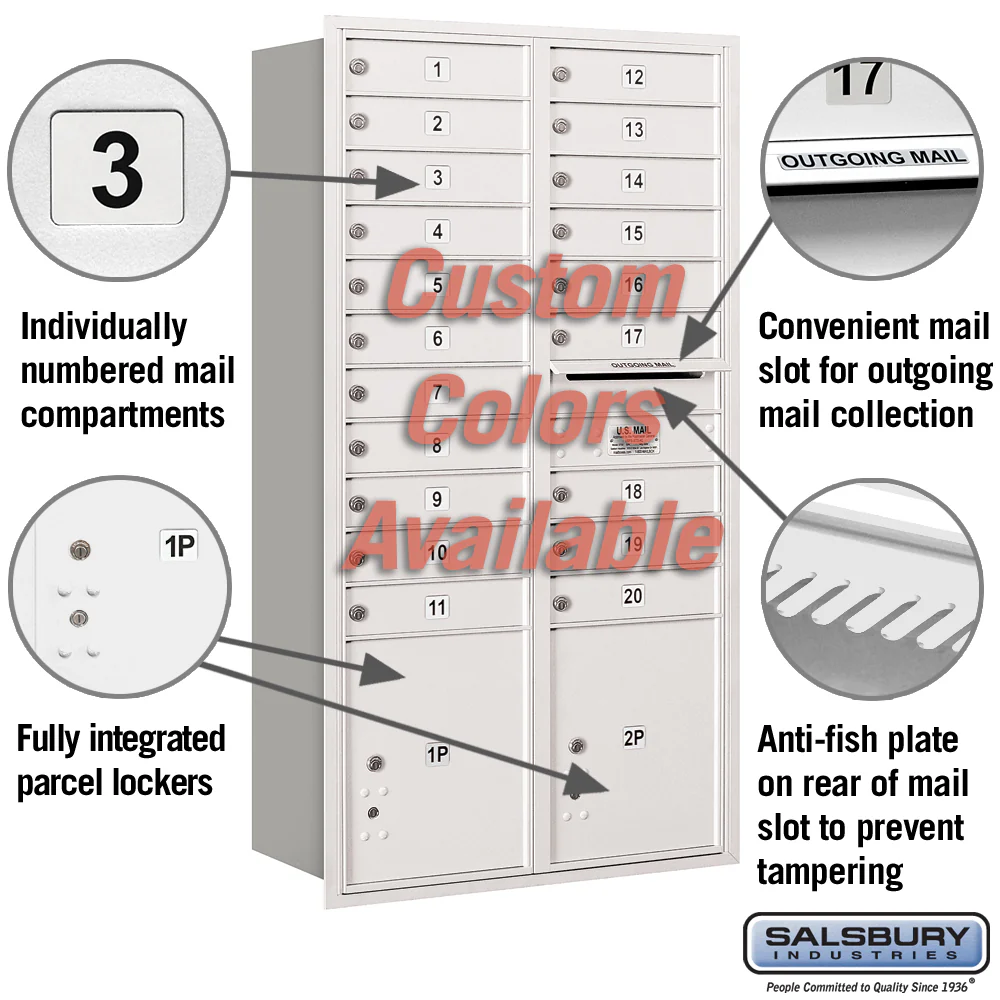 Recessed Mounted 4C Horizontal Mailbox - Maximum Height Unit with Double Column and Parcel Lockers - Image 2