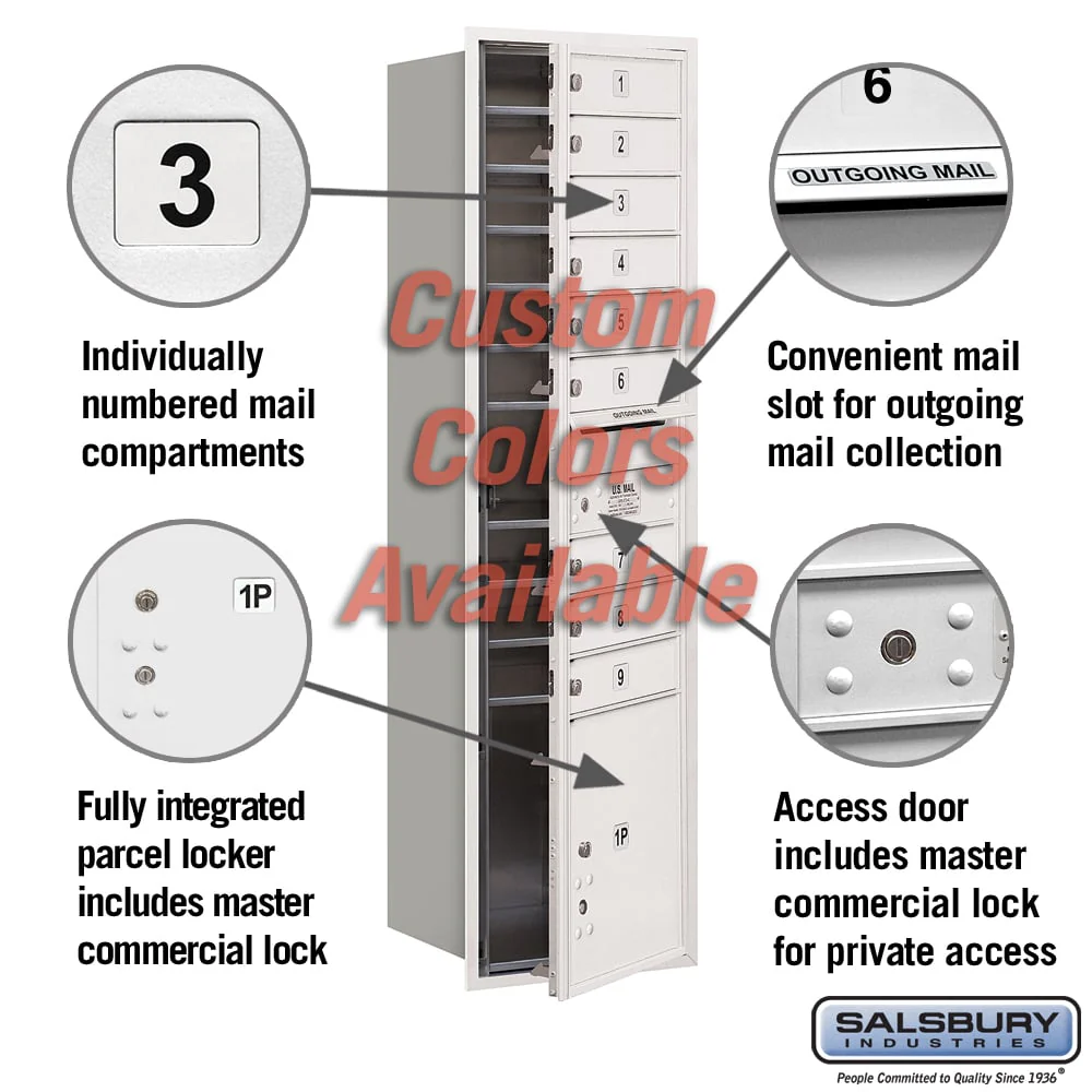 Recessed Mounted 4C Horizontal Mailbox with Master Commercial Locks - Maximum Height Unit - Single Column - 9 MB1 Doors - 1 PL4.5 Parcel Locker - Custom Color - Front Loading - Private Access - Image 2