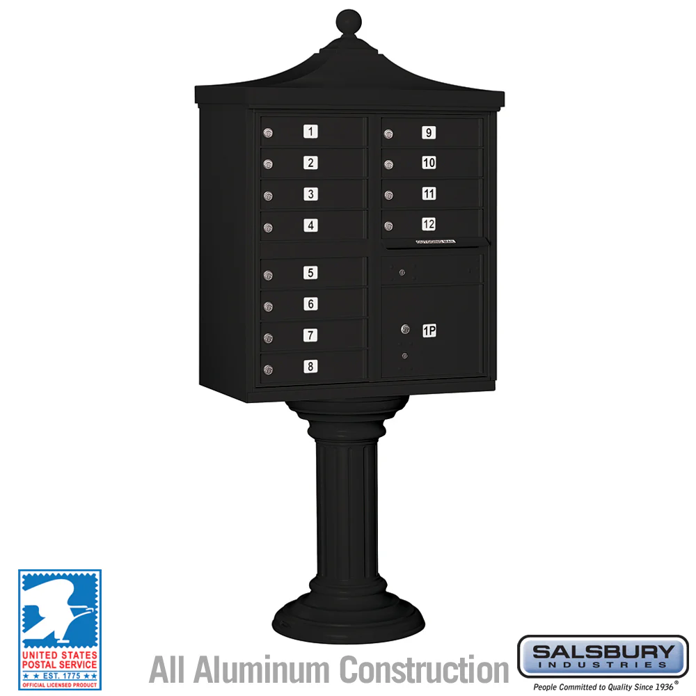 Regency Decorative Cluster Box Unit with 12 Doors and Parcel Locker in Black