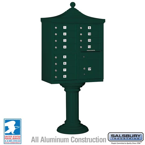 Regency Decorative Cluster Box Unit with 12 Doors and Parcel Locker in Green