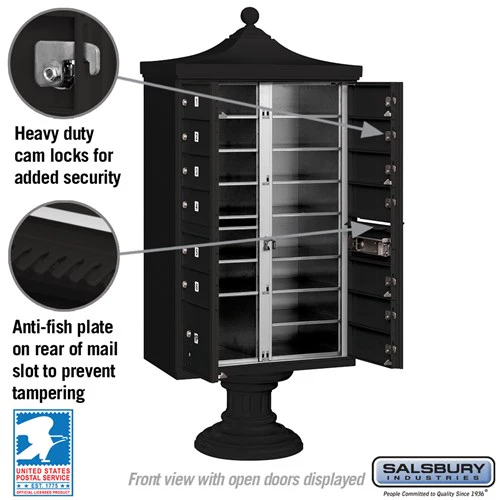 Regency Decorative Cluster Box Unit with 13 Doors and Parcel Locker in Black with USPS Access - Image 4