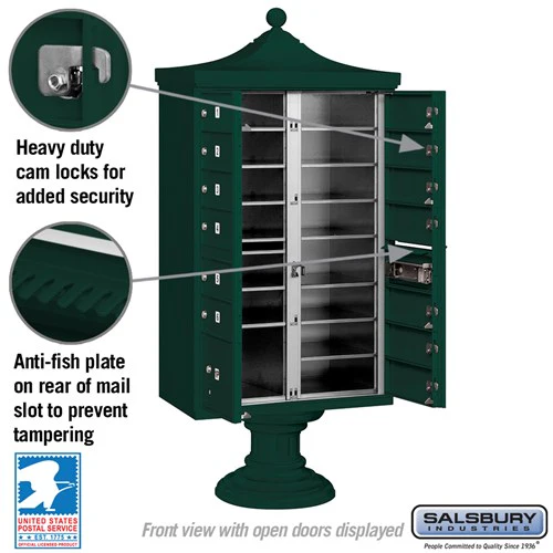 Regency Decorative Cluster Box Unit with 13 Doors and Parcel Locker in Green with USPS Access - Image 4