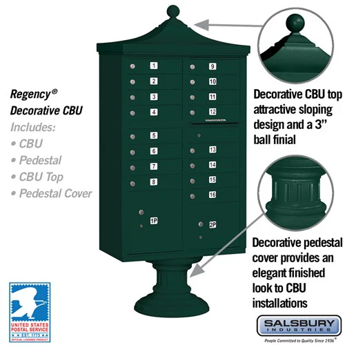 Regency Decorative Cluster Box Unit with 16 Doors and 2 Parcel Lockers in Green with USPS Access - Image 2
