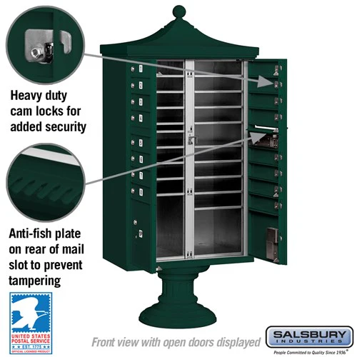 Regency Decorative Cluster Box Unit with 16 Doors and 2 Parcel Lockers in Green with USPS Access - Image 4