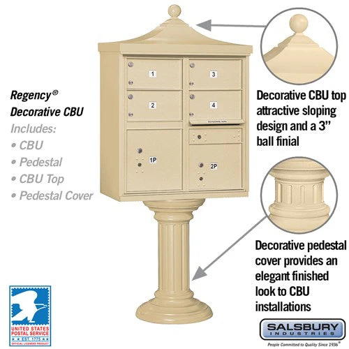 Regency Decorative Cluster Box Unit with 4 Doors and 2 Parcel Lockers in Sandstone with USPS Access - Image 2