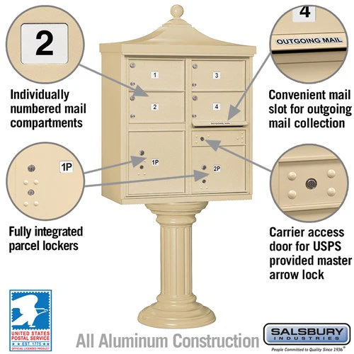Regency Decorative Cluster Box Unit with 4 Doors and 2 Parcel Lockers in Sandstone with USPS Access - Image 3