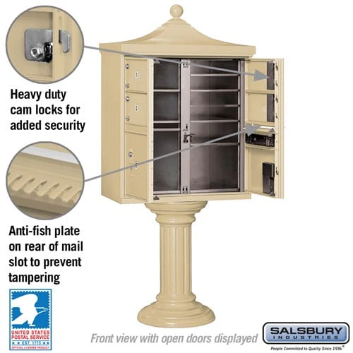 Regency Decorative Cluster Box Unit with 4 Doors and 2 Parcel Lockers in Sandstone with USPS Access - Image 4