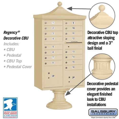 Regency Decorative Cluster Box Unit with 4 Doors and 2 Parcel Lockers in Sandstone with USPS Access - Image 7