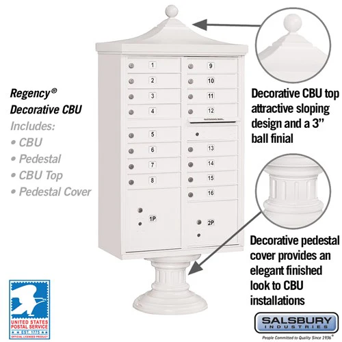 Regency Decorative Cluster Box Unit with 16 Doors and 2 Parcel Lockers in White with USPS Access - Image 2
